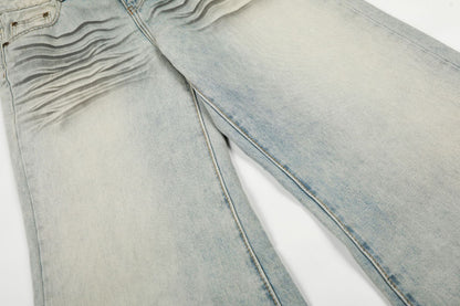 Washed Whisker Straight Denim Jeans WN25909