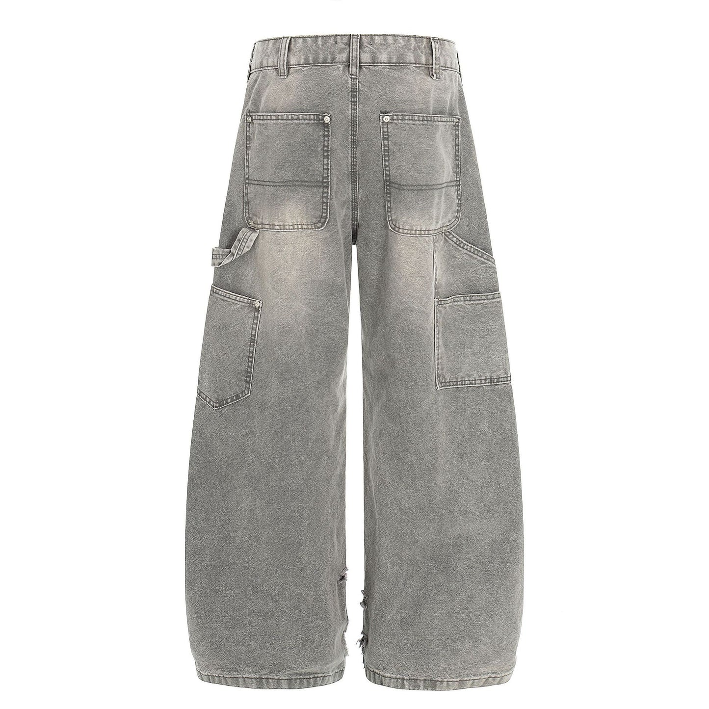 Dirty Washed Damage Panel Wide Leg Denim Jeans WN25917