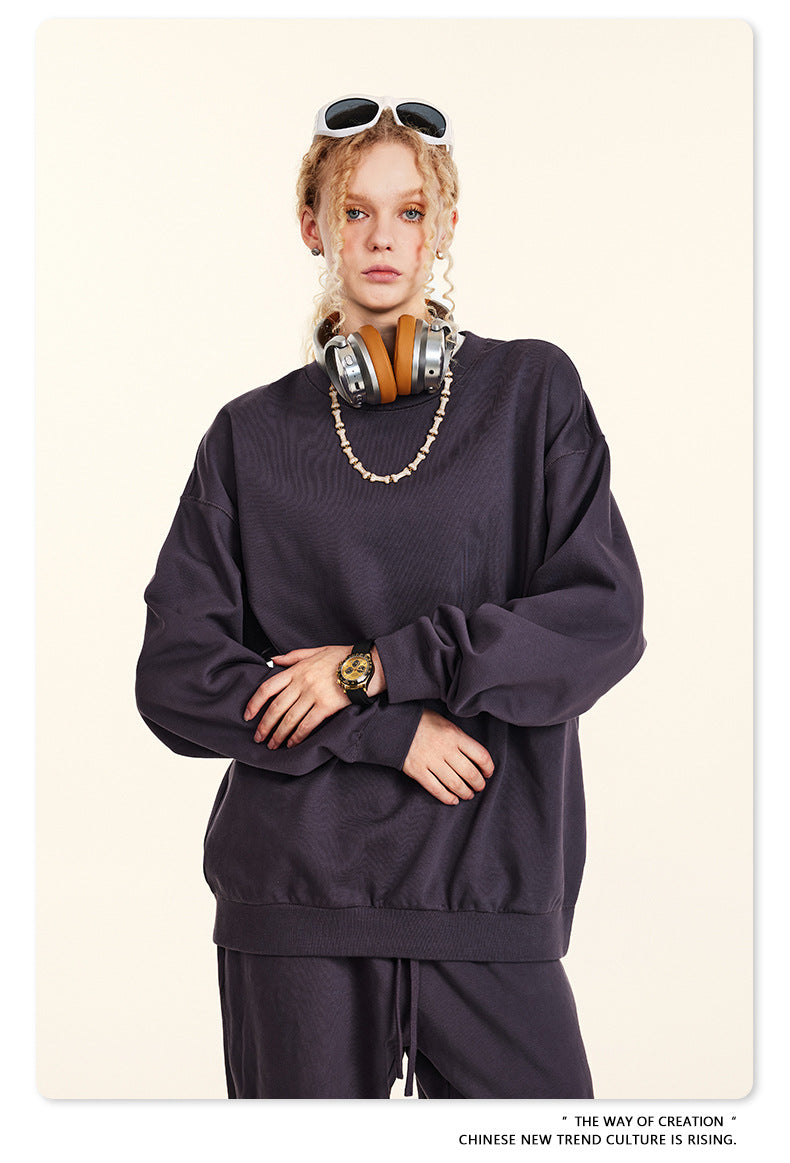 Oversize Heavyweight Basic Round Neck Sweatshirt WN9929