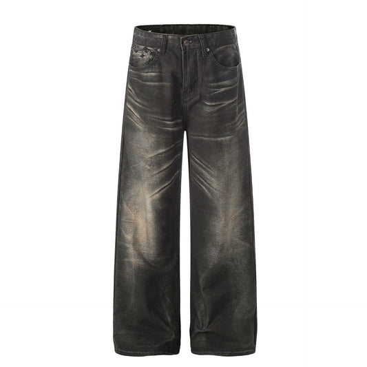 Washed Fade Whisker Wide Leg Straight Denim Jeans WN25881