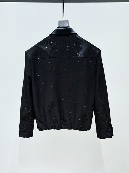 Foil Star Pattern Double Breasted Short Jacket & Flare Pants Setup WN23927