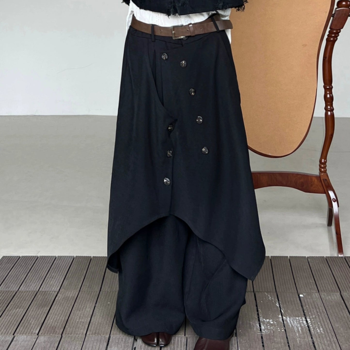 Asymmetrical Draping Wide Leg Trousers WN19950