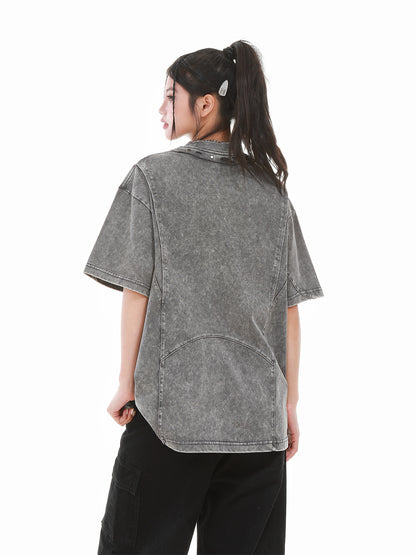 Heavy Washed Fade Stitching Short Sleeve T-Shirt WN25671