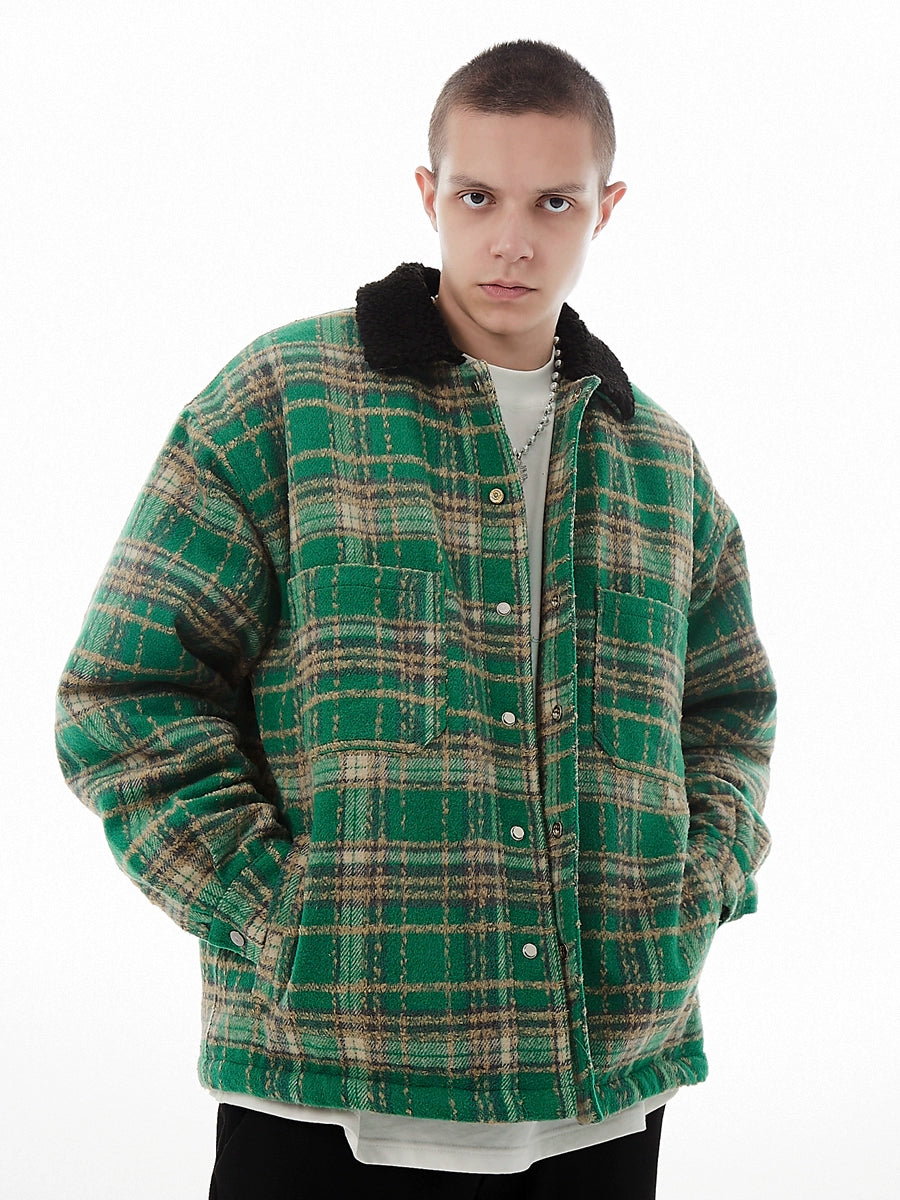 Plaid Sherpa-Lined Wool-Blend Padded Jacket WN12161