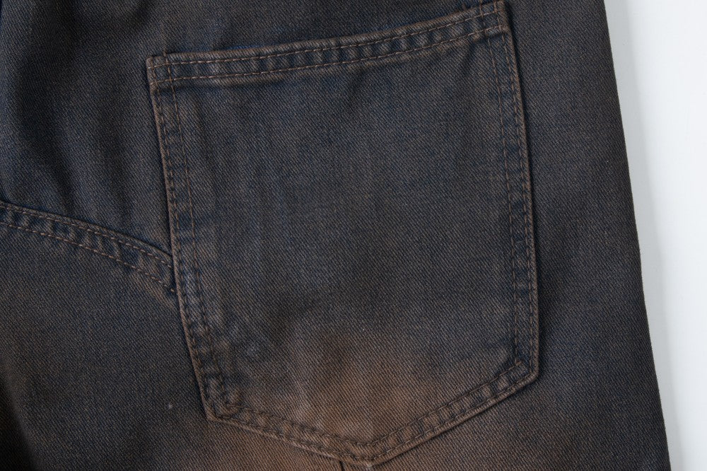 Damage Cargo Pocket Drawstring Wide Leg Denim Jeans WN27995