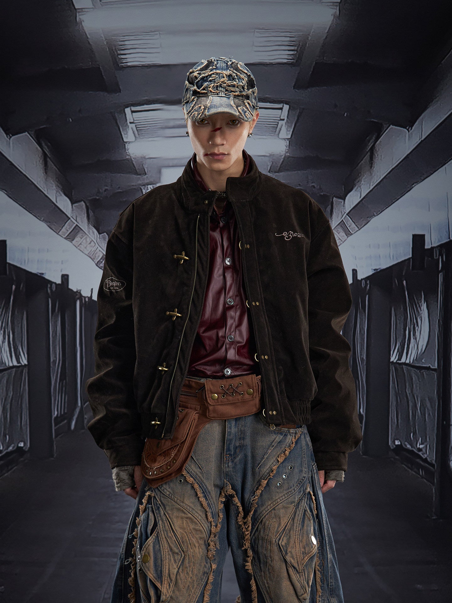 Stand Neck Metal Buckle Short Suede Jacket WN22809