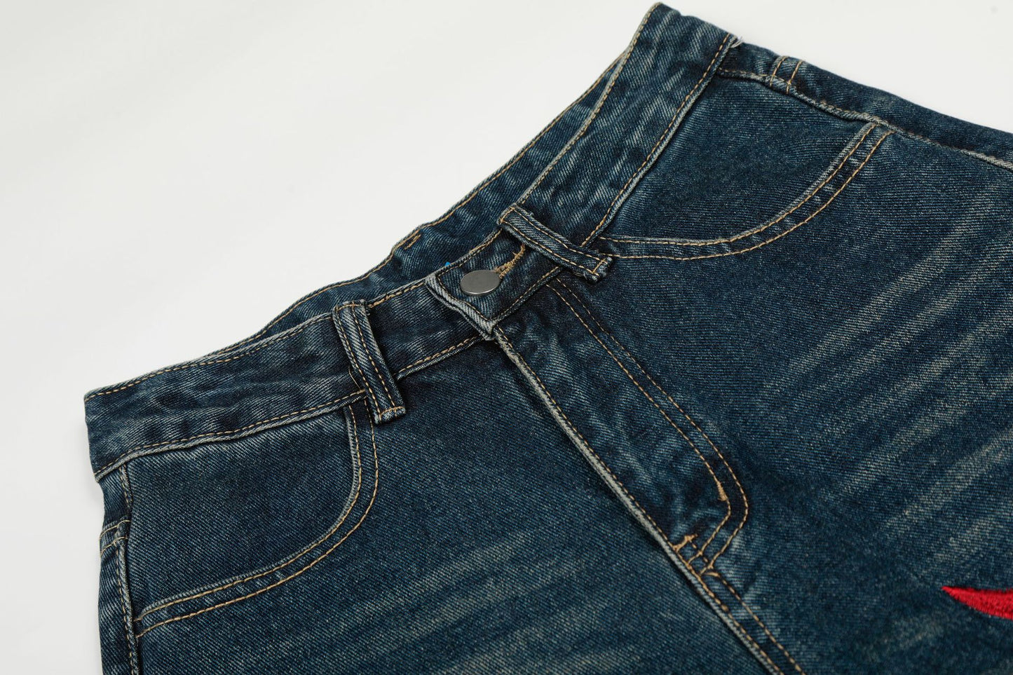Washed Tribal Print Wide Leg Denim Jeans WN25507