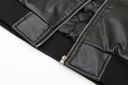 PU Leather Detachable Fur Collar Padded Parker Jacket WN11312