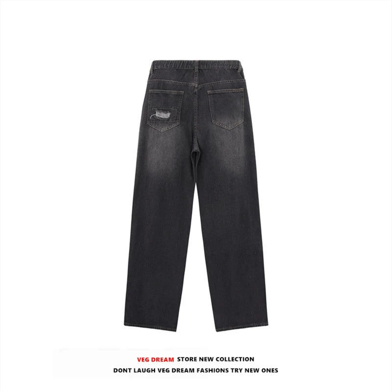 Damage Straight Denim Jeans WN5564