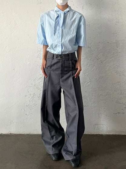 Pleats Wide Leg Straight Trousers WN19986
