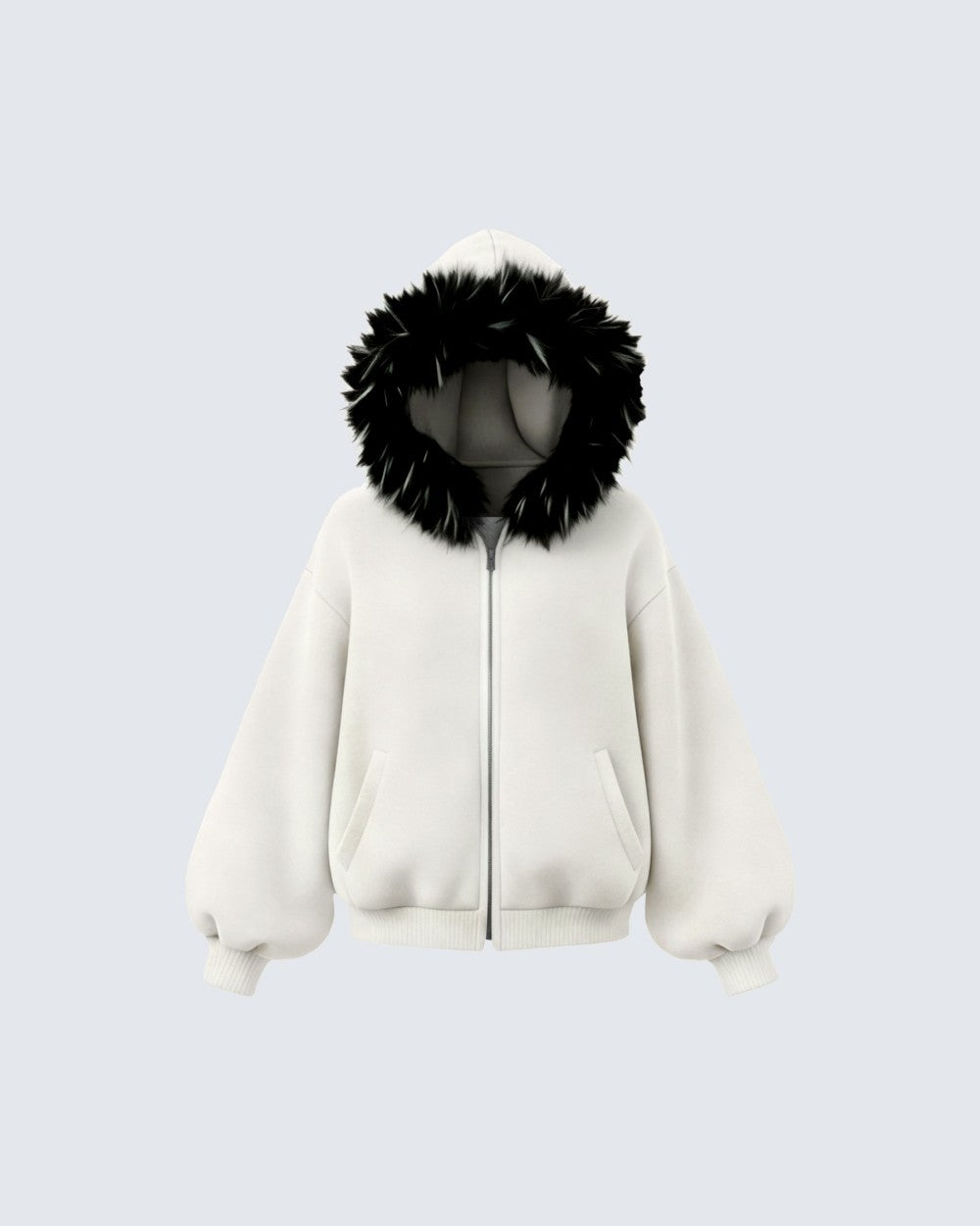 Fake Fur Fleece Lining Oversize Zipper Hoodie WN27959