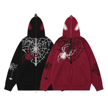 Gothic Spider JACQUARD ZIPPER HOODED KNIT CARDIGAN WN11538