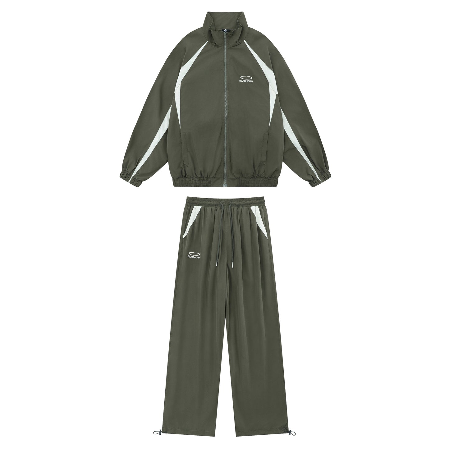 Colorblock Zipper Jacket & Wide-Leg Sporty Pants Set WN10973