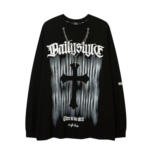Chain Attached Print Oversize Long Sleeve T-Shirt WN5464