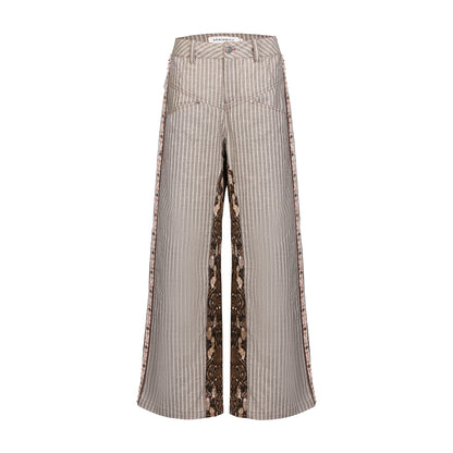 Snake Print Striped Patchwork Straight Leg Trousers WN18850