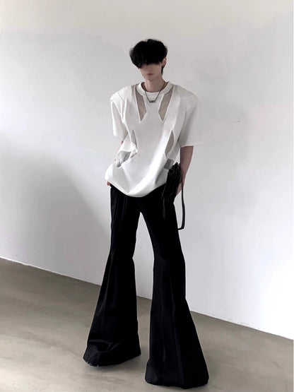 Mesh Patchwork Shoulder-pad Oversize Short Sleeve T-Shirt WN20340