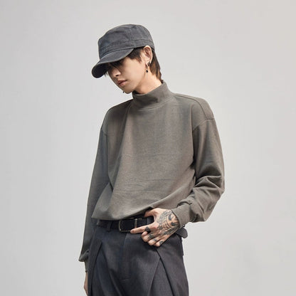 High-Neck Plain Long Sleeve T-Shirt WN21187