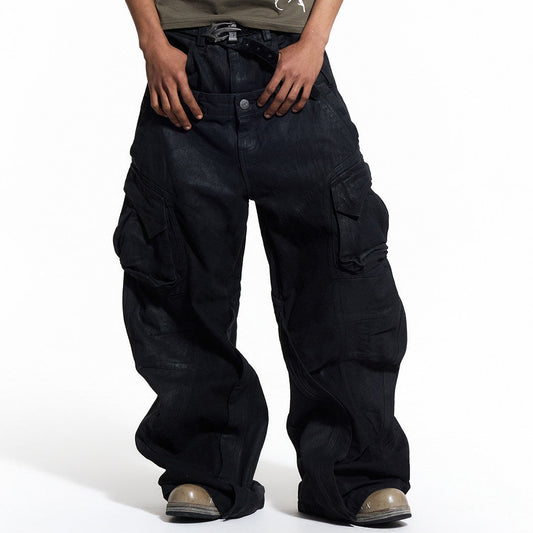 Irregular Panel 3D Pocket Wide Leg Cargo Pants WN27441