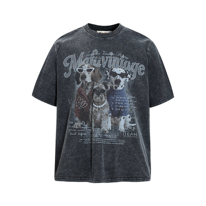 Washed Dog Graphic Cotton Oversize Short Sleeve T-Shirt WN25739