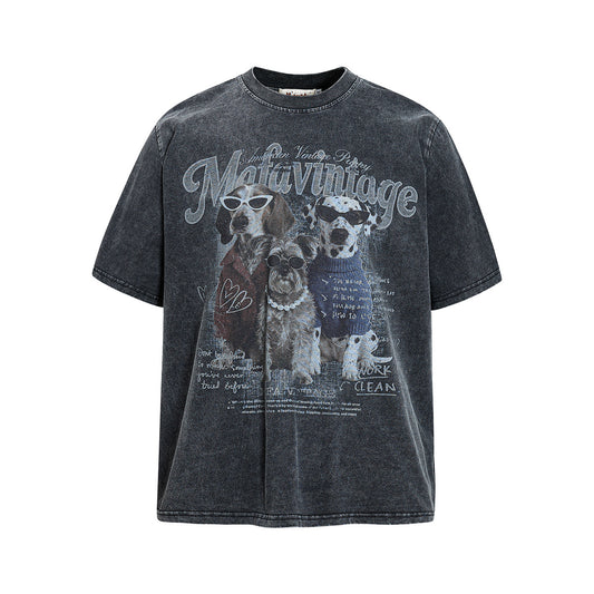 Washed Dog Graphic Cotton Oversize Short Sleeve T-Shirt WN25739