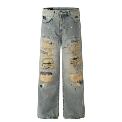 Mud-Dye Damage Design Flare Denim Jeans WN19396