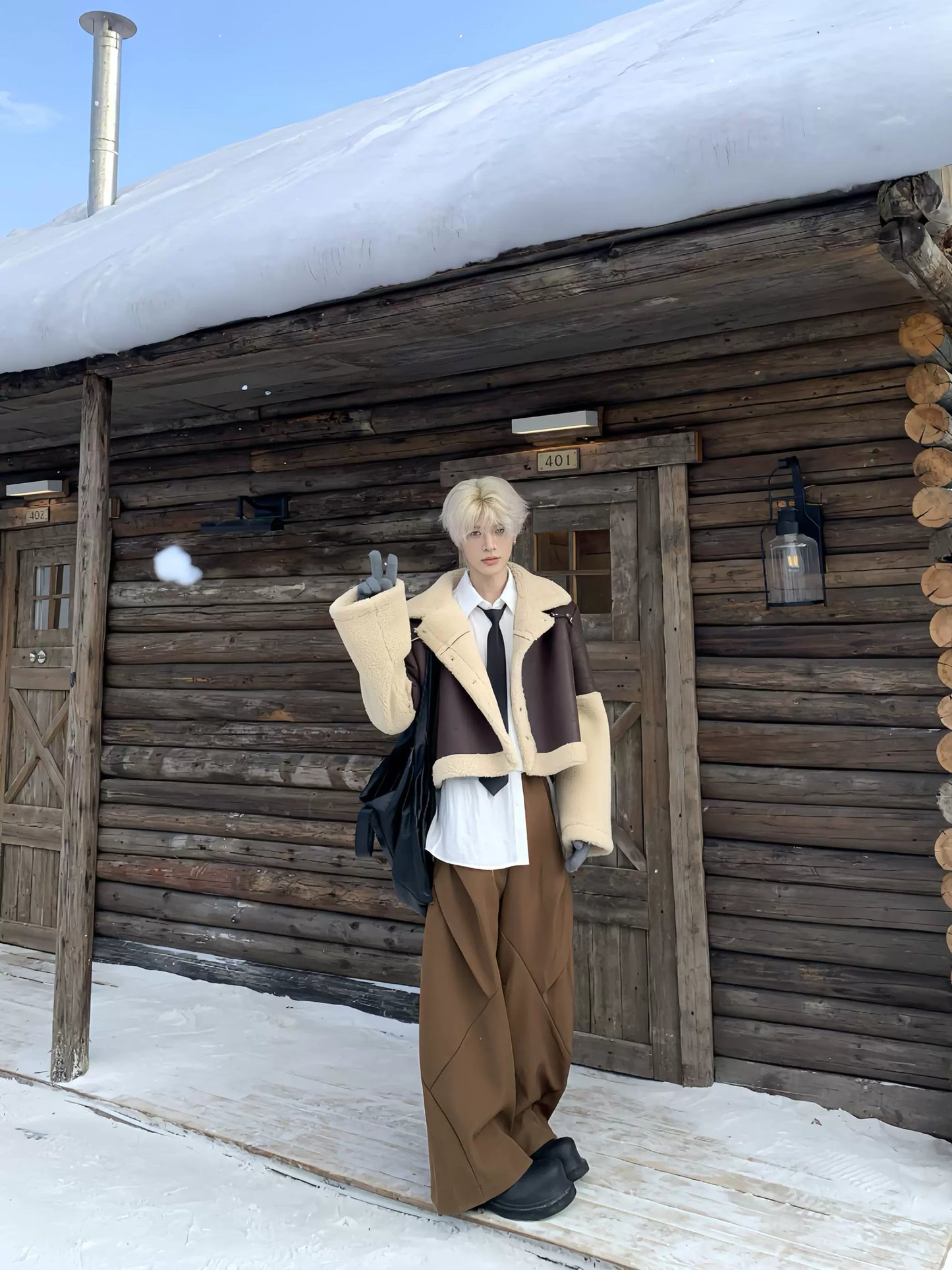 Fake Shearling Design PU Leather Jacket WN19787