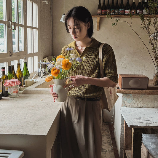 Oversize Short Sleeve Knit Polo Shirt WN20307