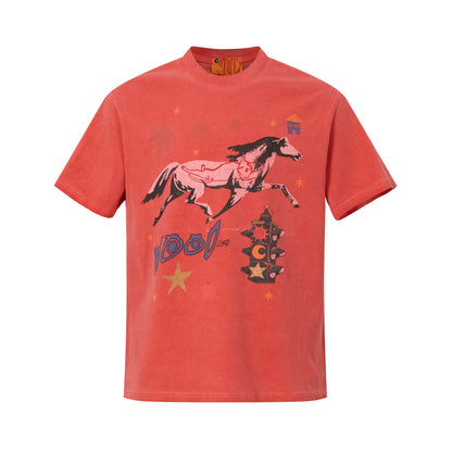 Washed Horse Print Oversize Short Sleeve T-Shirt WN25880