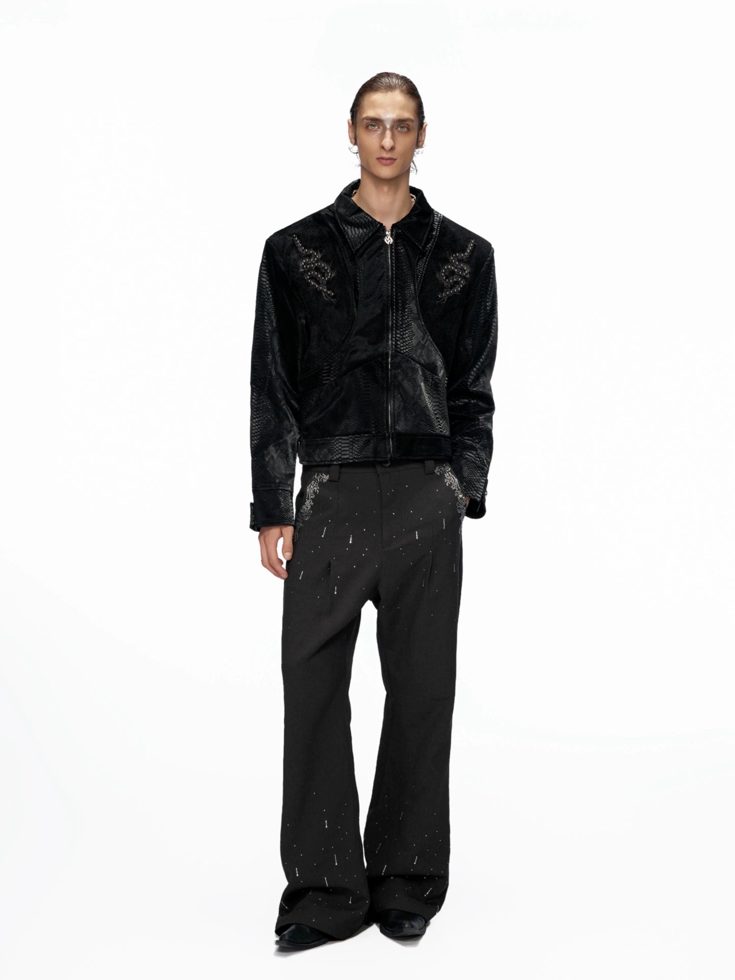 Crocodile Pattern Rivet PU Leather Jacket WN20518