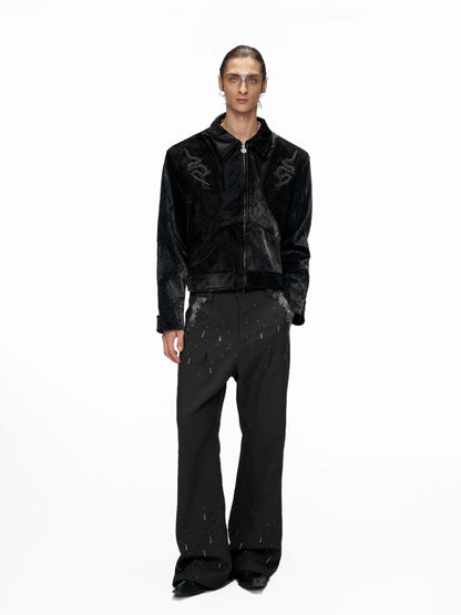 Crocodile Pattern Rivet PU Leather Jacket WN20518