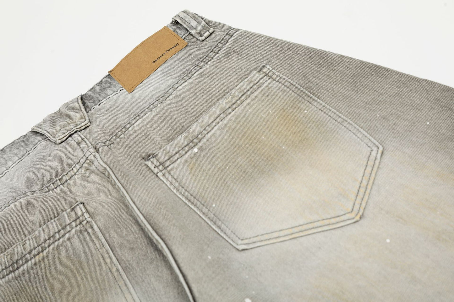 Ink Splash Damage Curved Wide Leg Denim Jeans WN26166