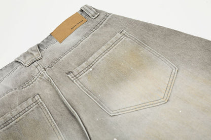 Ink Splash Damage Curved Wide Leg Denim Jeans WN26166