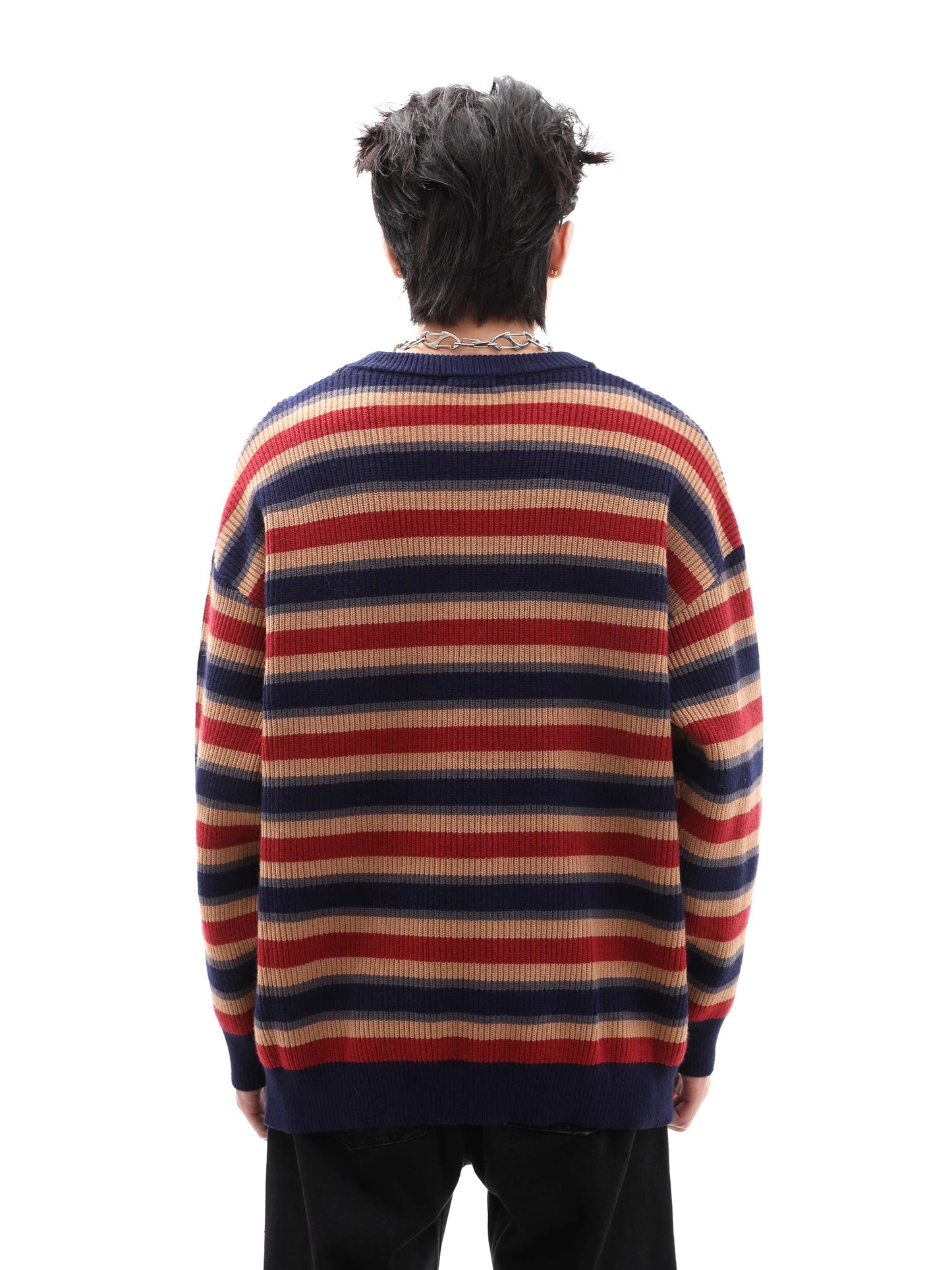 Stripe Round Neck Oversize Knit Sweater WN10302