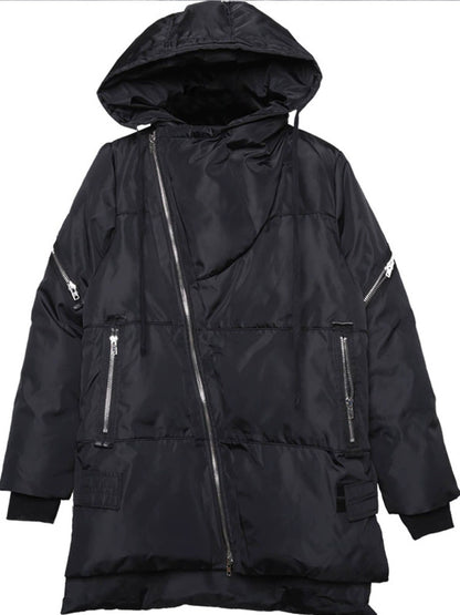 Asymmetric Zipper Hooded Puffer Jacket WN22464