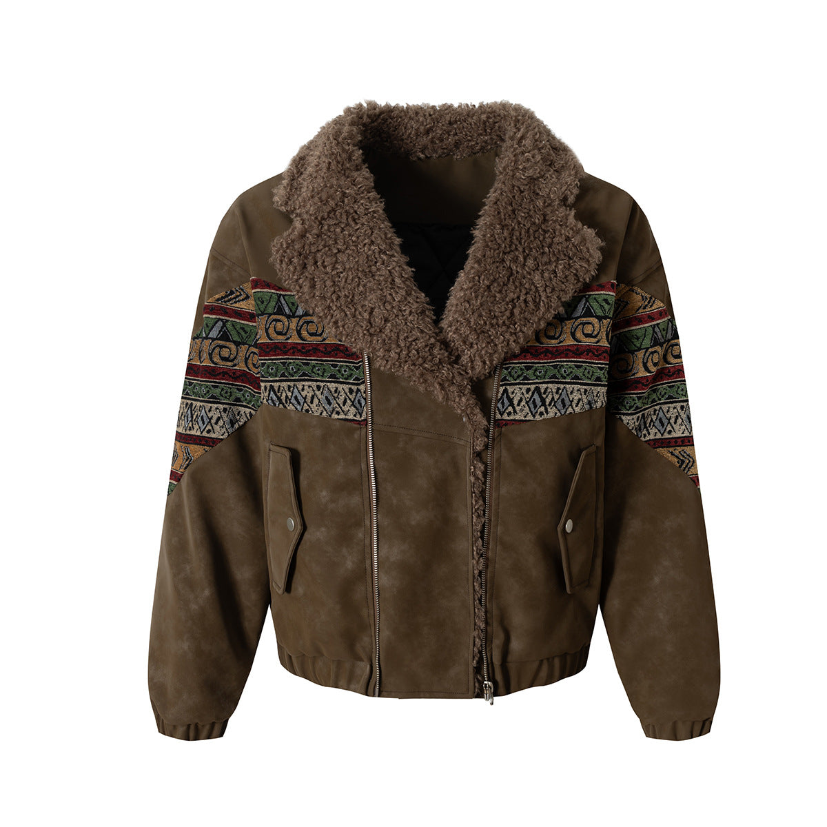 Fake Fur Collar Fleece Lining Mix Material PU Leather Jacket WN21892