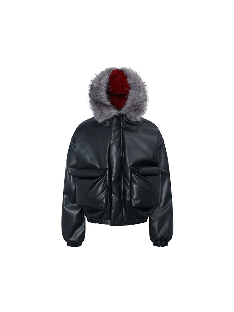 Fake Fur Plush Thick PU Leather Padded Jacket WN22239