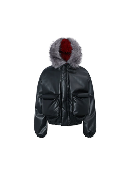 Fake Fur Plush Thick PU Leather Padded Jacket WN22239