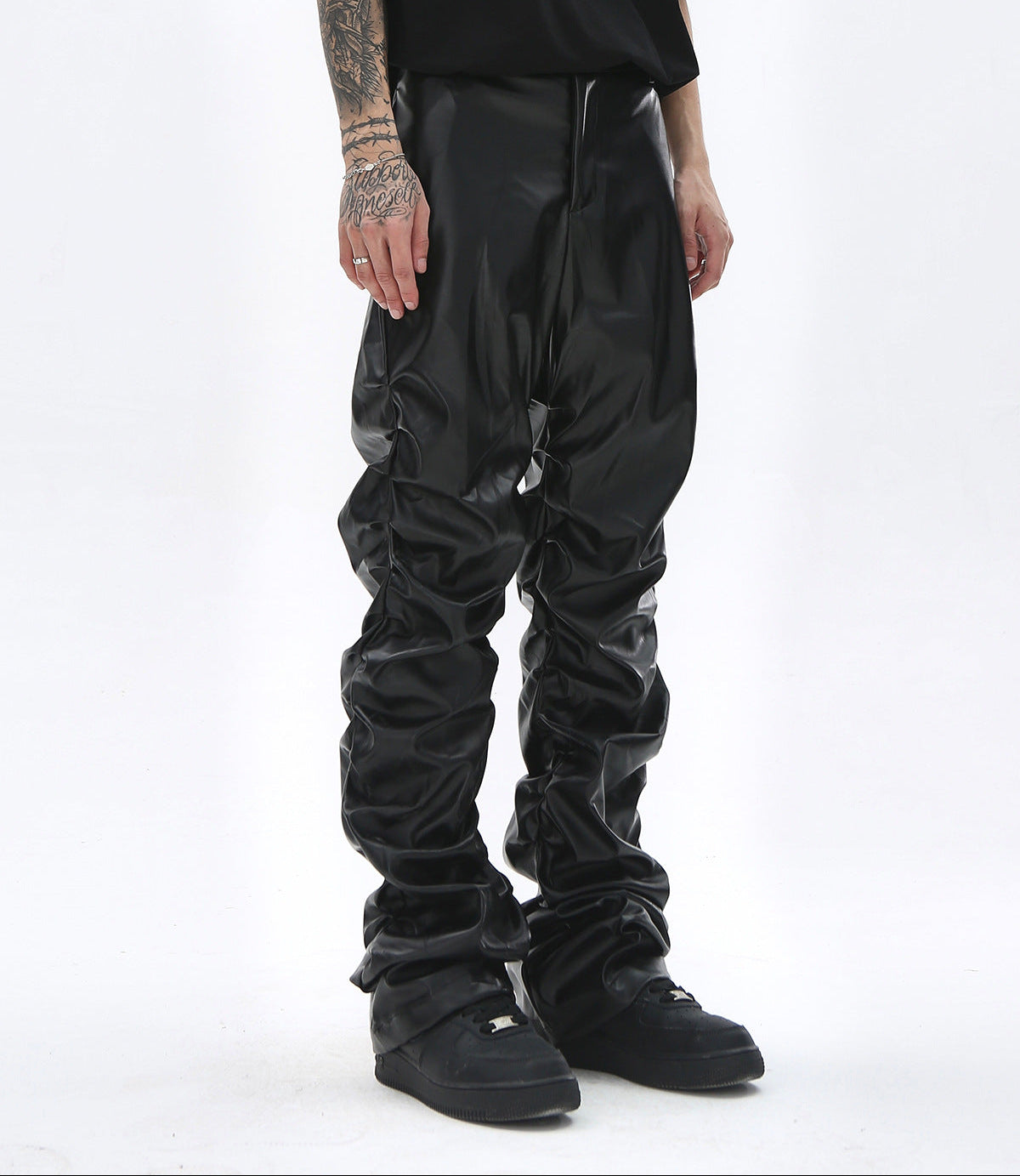 PU Leather Pleats Straight Pants WN25754