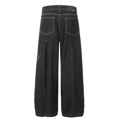 Washed Wide Leg Curved Denim Jeans WN25887