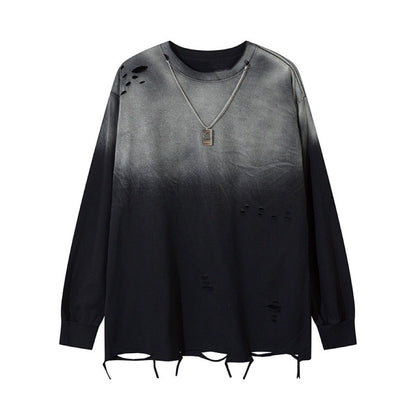 Washed Damage Hem Long Sleeve T-Shirt WN10887