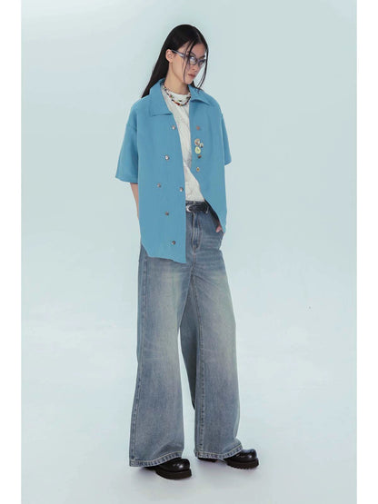 Irregular Ripple Design Short Sleeve Shirt WN19018