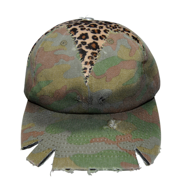 Irregular Brim Leopard Patchwork Damage Cap WN21092