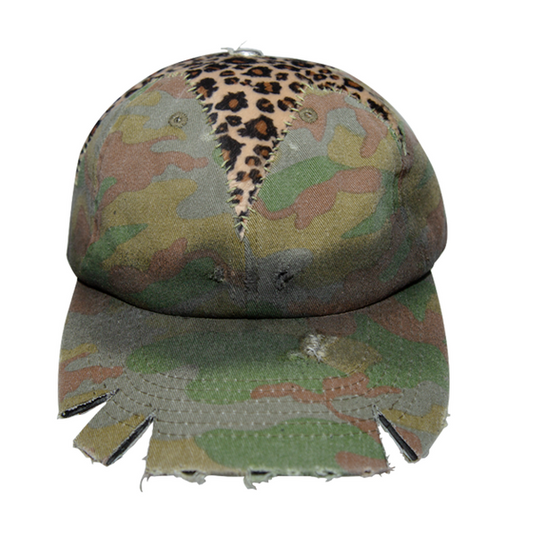 Irregular Brim Leopard Patchwork Damage Cap WN21092