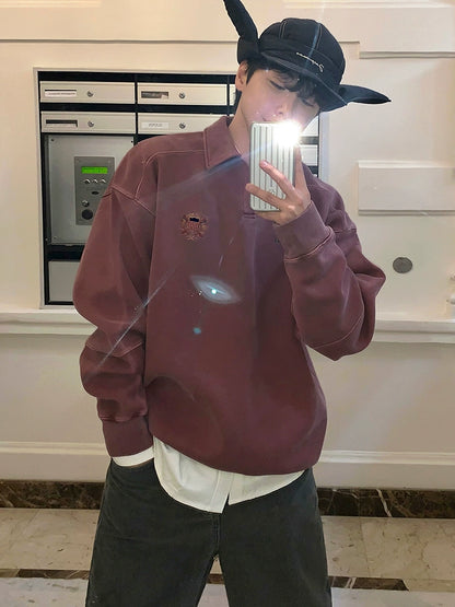 Embroidered Lapel Pullover Long Sleeve Polo Shirt WN20242