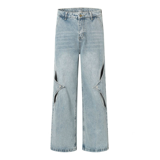 Washed Wide-Leg Straight Damage Denim Jeans WN14030