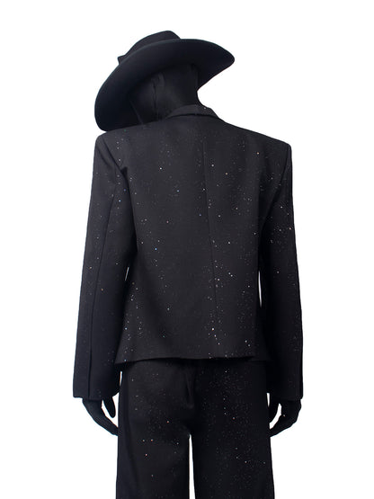 Studs Decor Buckle Short Jacket & Studs Decor Flare Trousers Setup WN23667