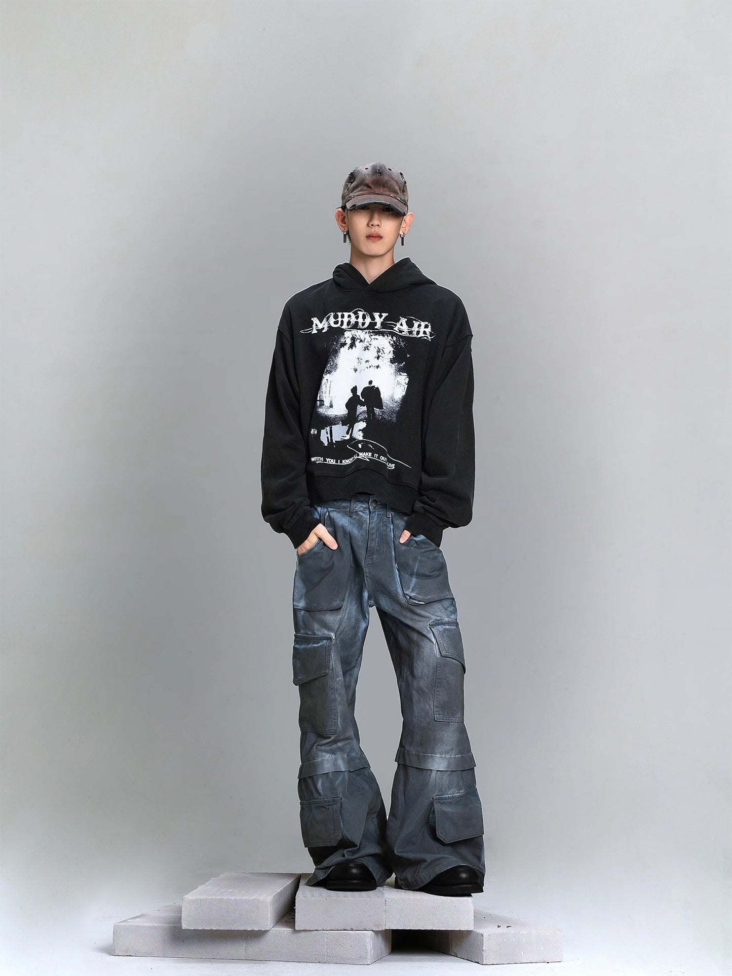 Washed Oversize Print Hoodie WN8441