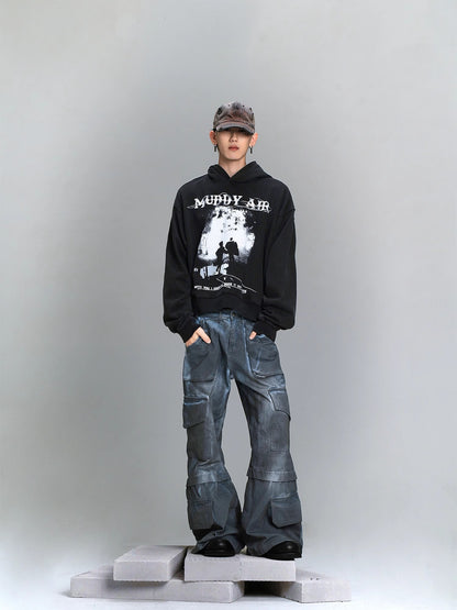 Washed Oversize Print Hoodie WN8441