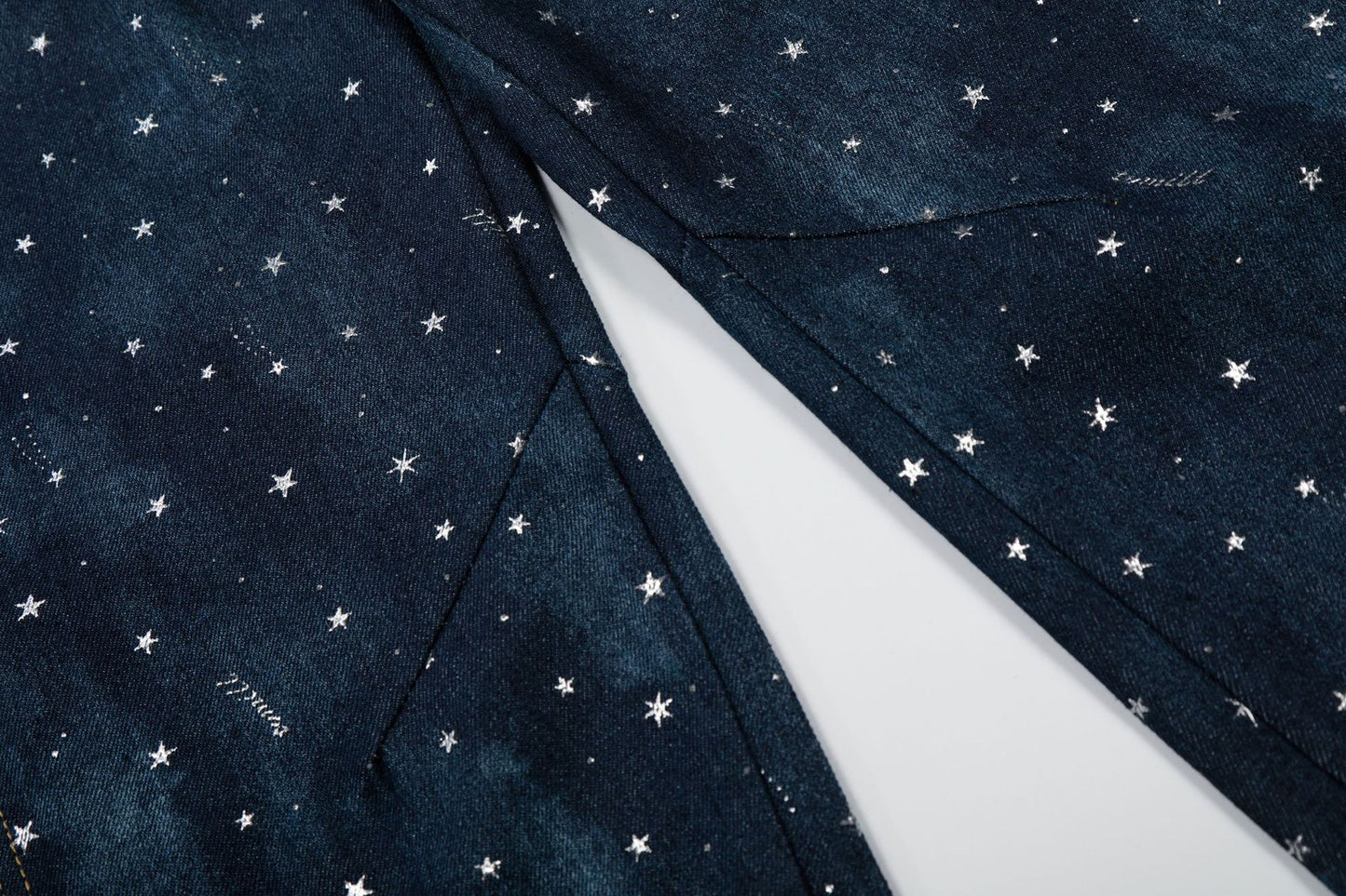 Star Print Curved Wide Leg Denim Jeans WN25696