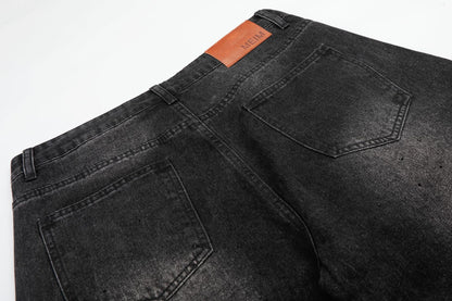 Washed Rhinestone Barrel Denim Jeans WN26102